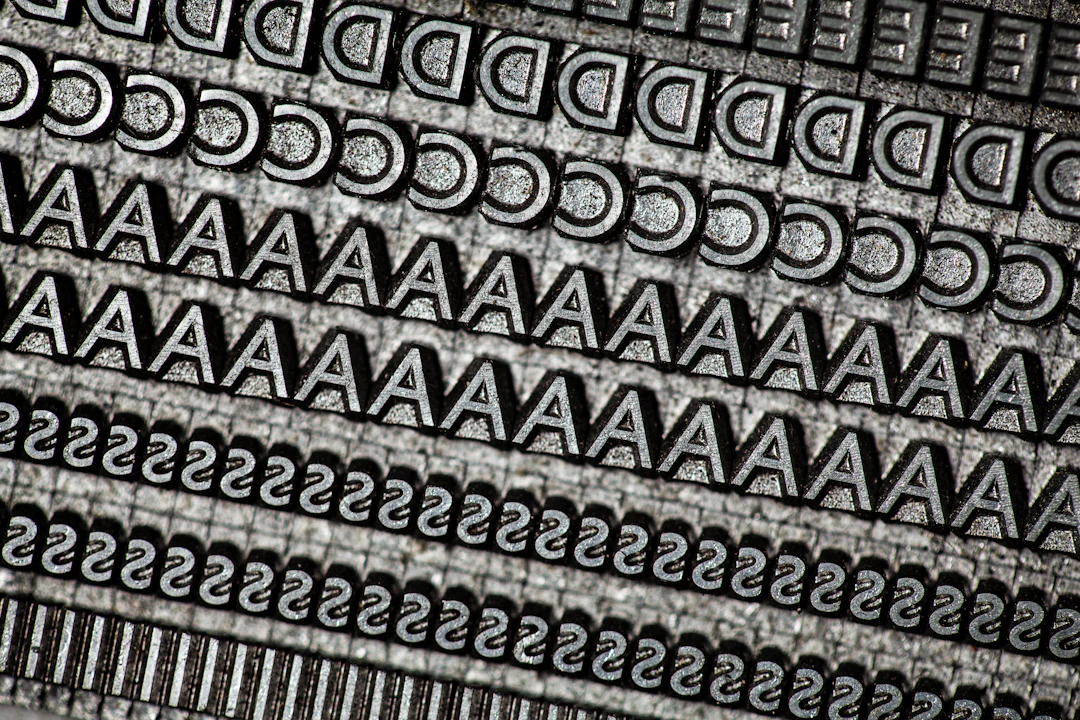 Close-up of metal letterpress type blocks