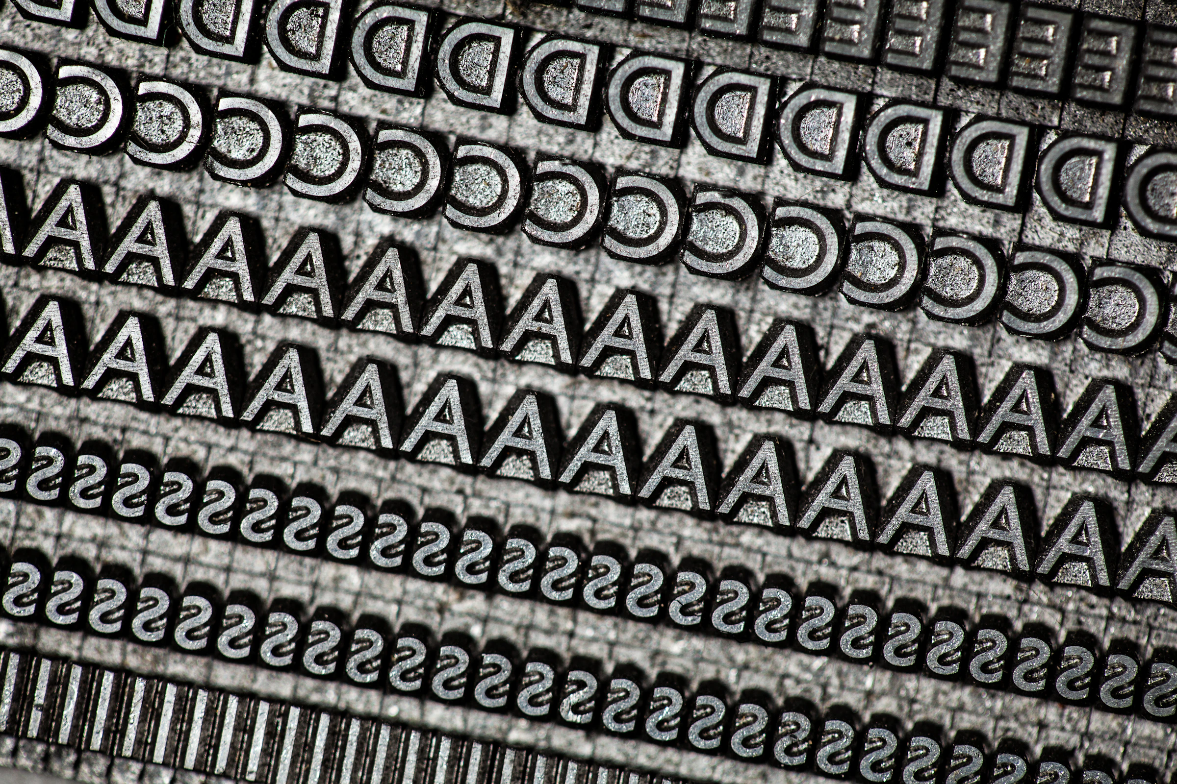 Close-up of metal letterpress type