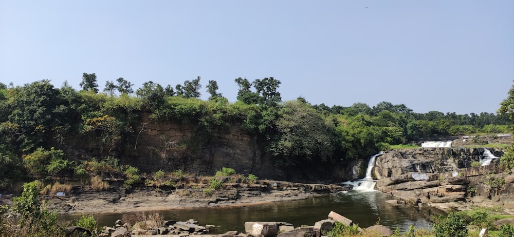 a waterfall in the middle of a forest