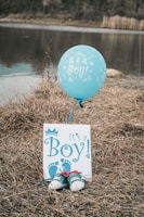 Delicate blue and yellow balloons arranged around a cradle for a newborn celebration.