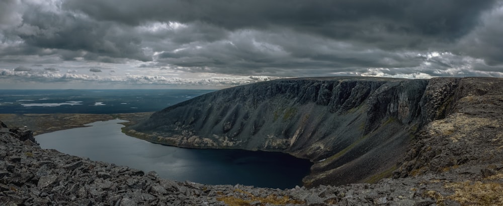 a large body of water sitting on top of a mountain