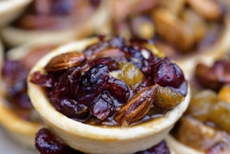 a close up of a bunch of food on a table