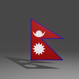 a red and blue triangle with a white star