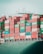 A large cargo ship is stacked high with multicolored shipping containers labeled 'Evergreen,' 'Italia,' and others. The containers are arranged in neat rows on the deck of the vessel. The structure of the ship's command tower is visible behind the containers, with various antennas and a small flag.