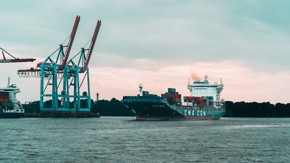 a large cargo ship in a body of water