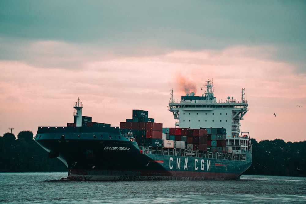 a large cargo ship in a body of water