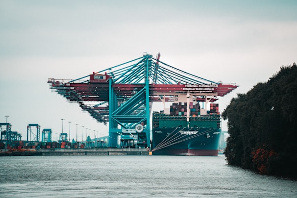 a large cargo ship in a large body of water