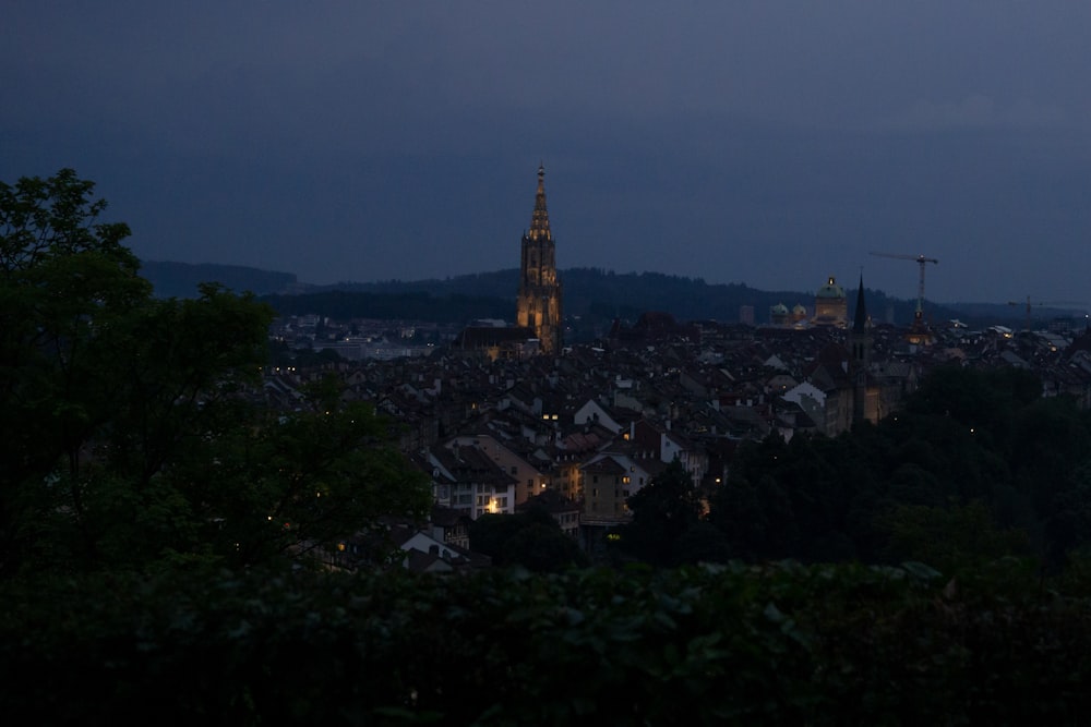 a view of a city at night from a hill