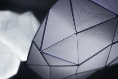 Close-up of a geometric 3D model with contrasting black and white surfaces highlighting texture.