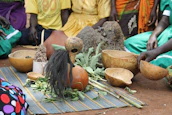 A peaceful outdoor ceremony with participants seated in a circle.