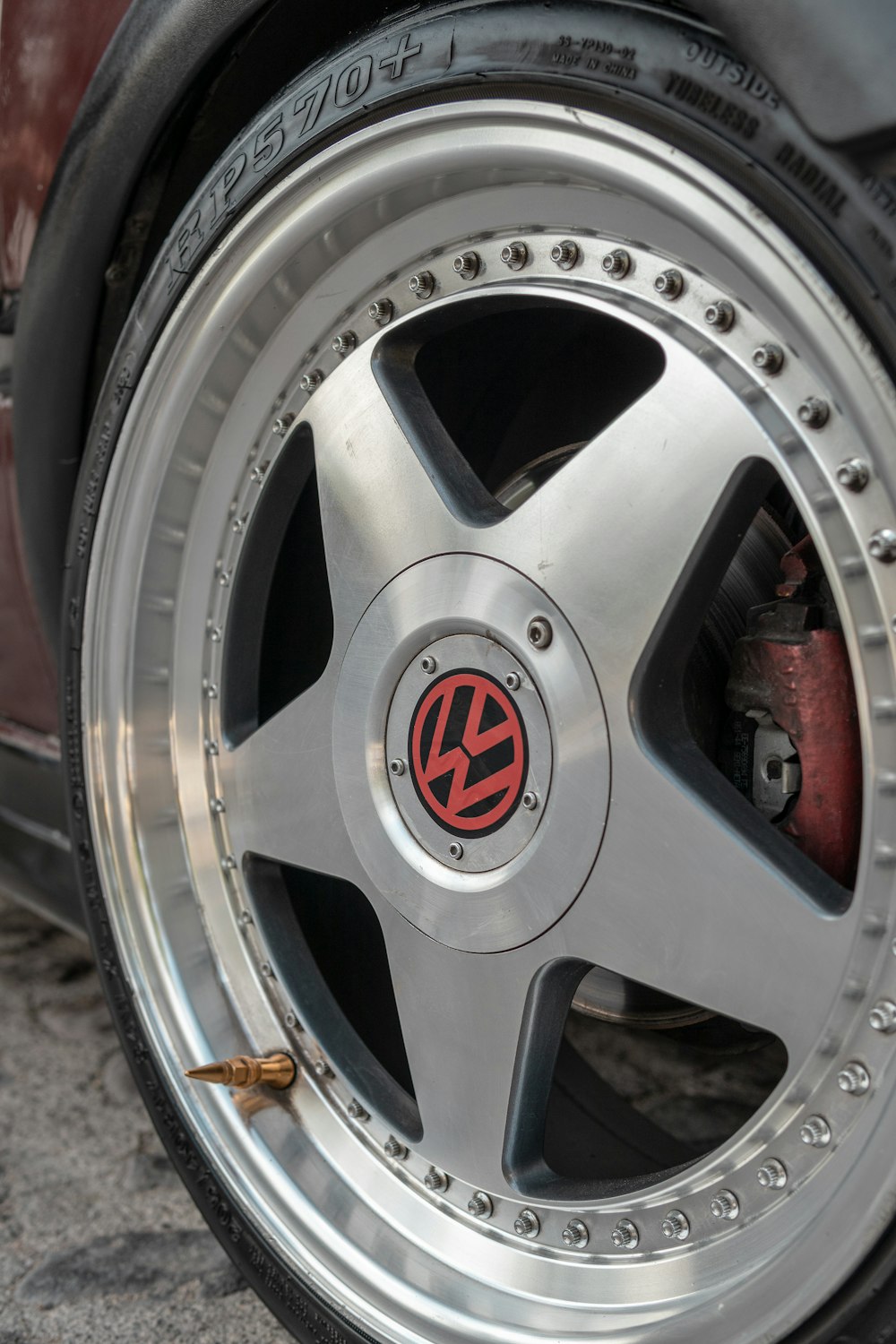 a close up of a tire on a car