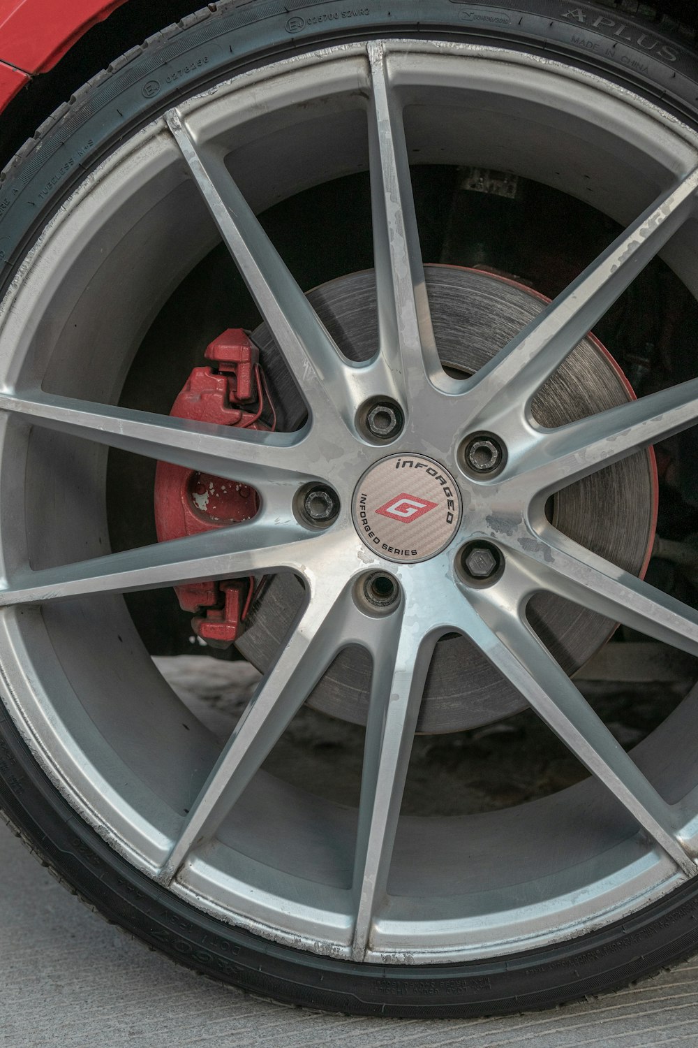 a close up of a tire on a car