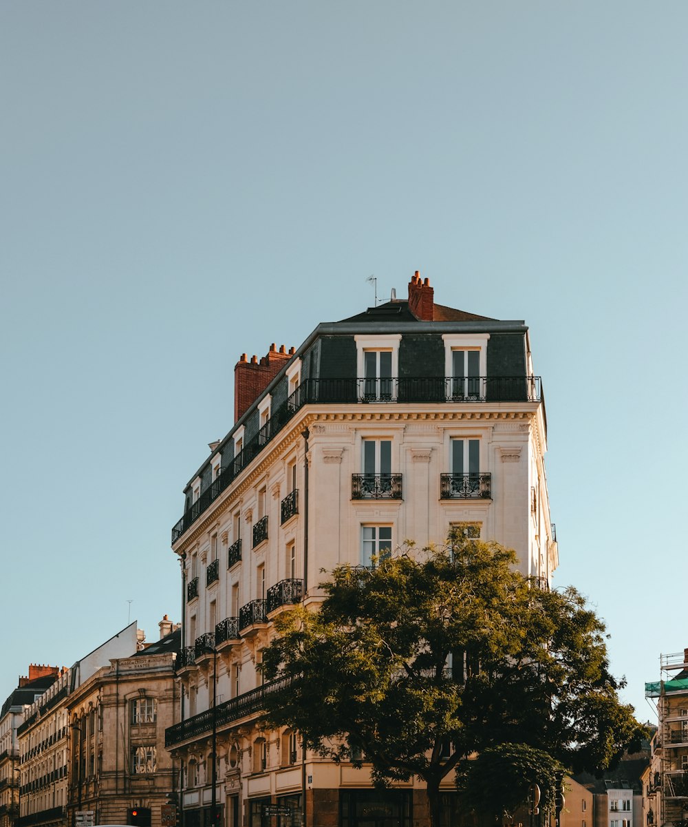 a tall building with a tree in front of it