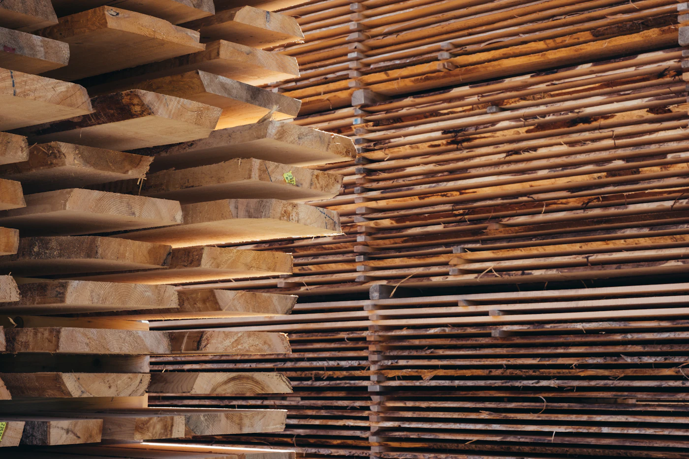 Stacked hardwood lumber