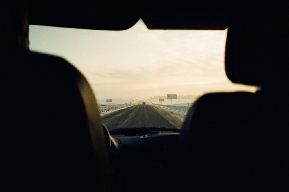 a view of a highway from inside a car