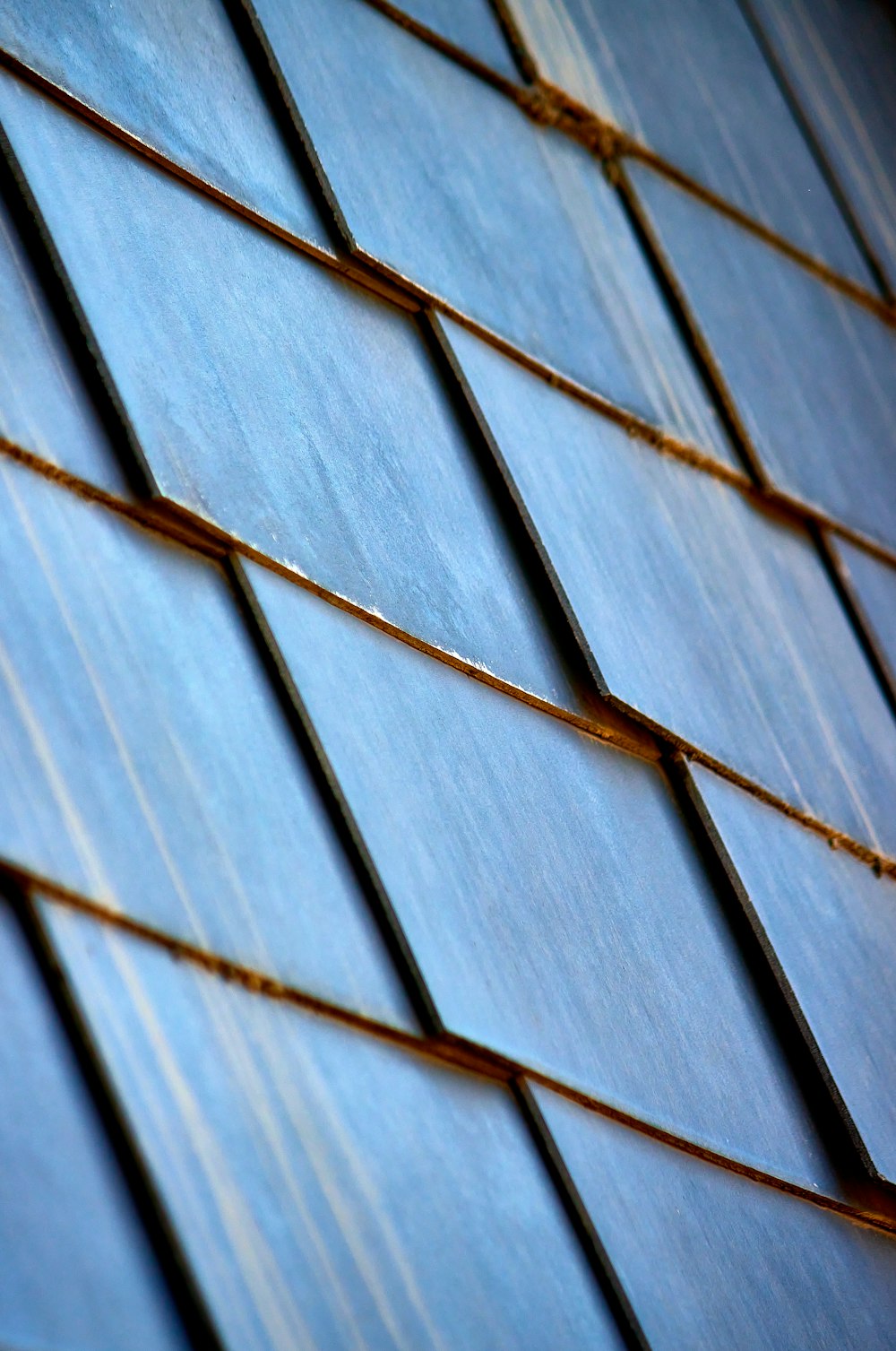 a close up view of a blue roof