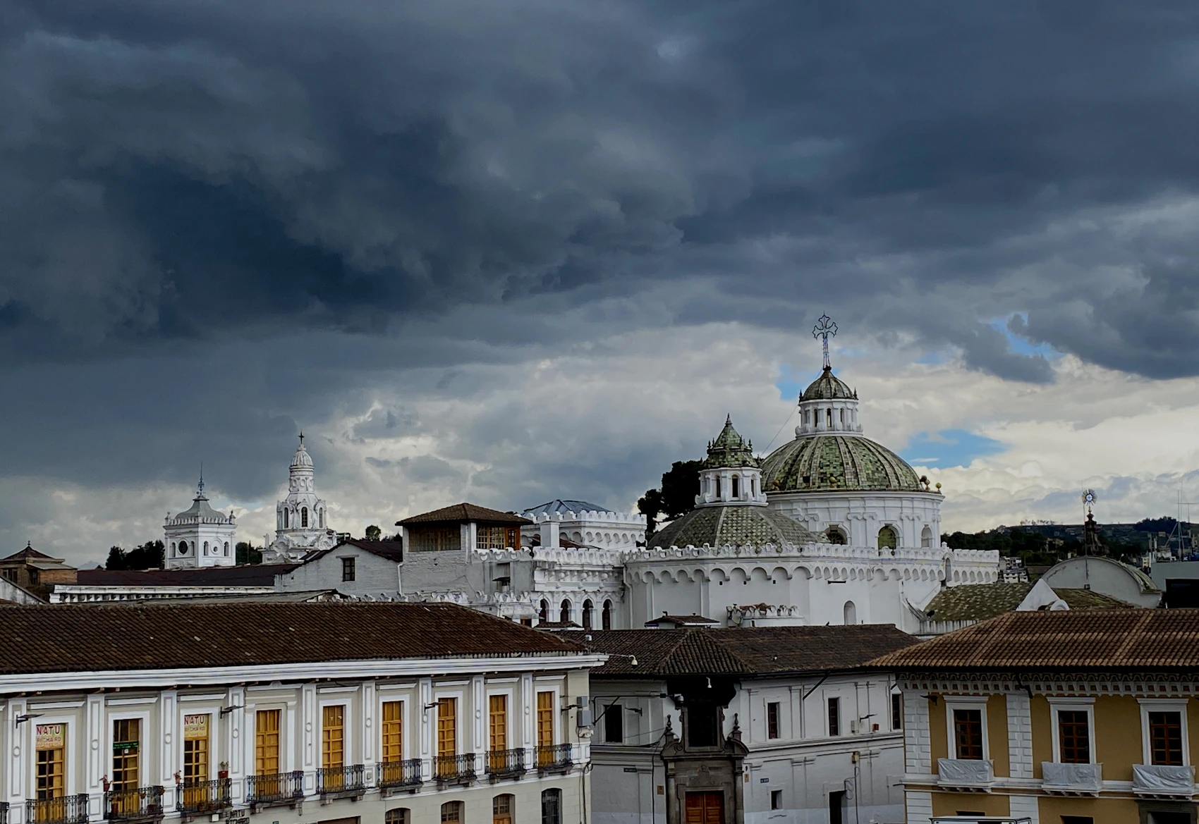 The domes and rooftops of Quito’s historic centre in Ecuador