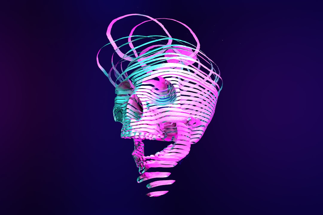 a neon skull is shown against a dark background,
