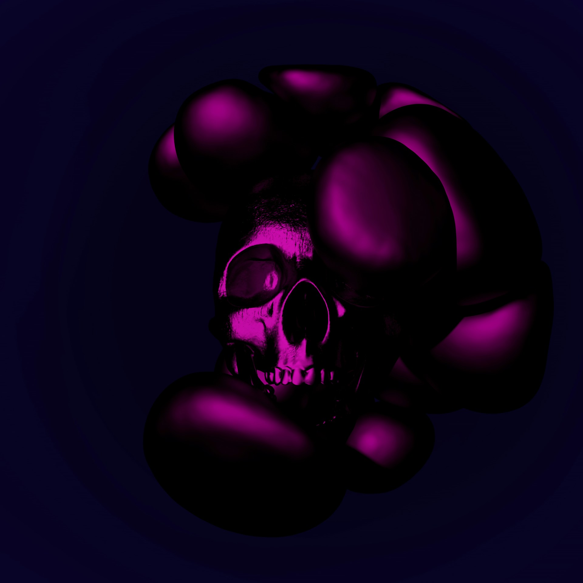 a skull with a bunch of balloons on its head