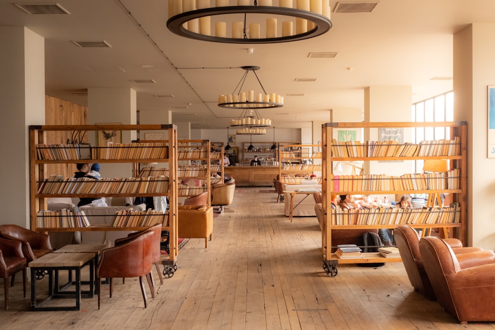 a library with a lot of books on the shelves