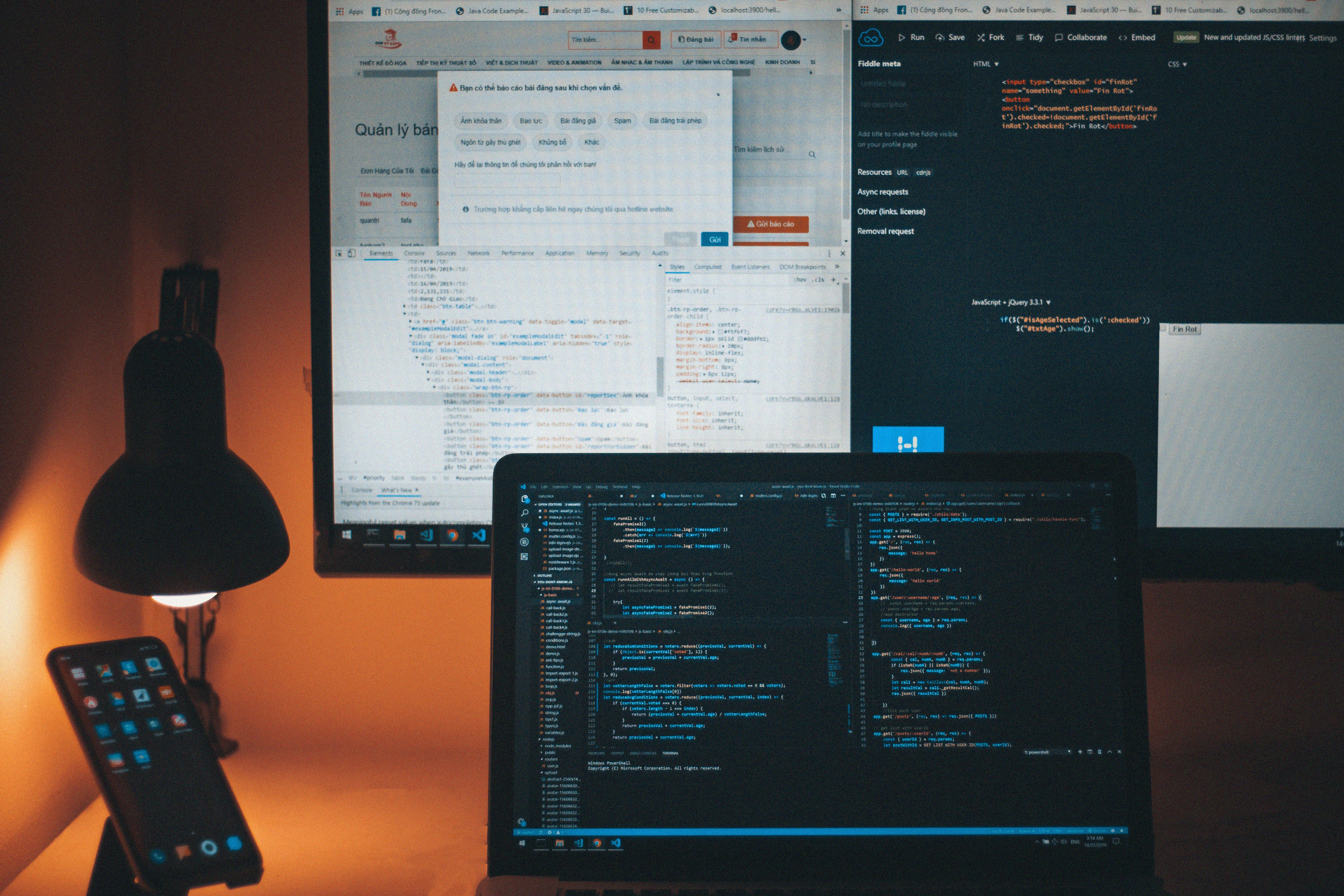 Computer monitor and laptop setup