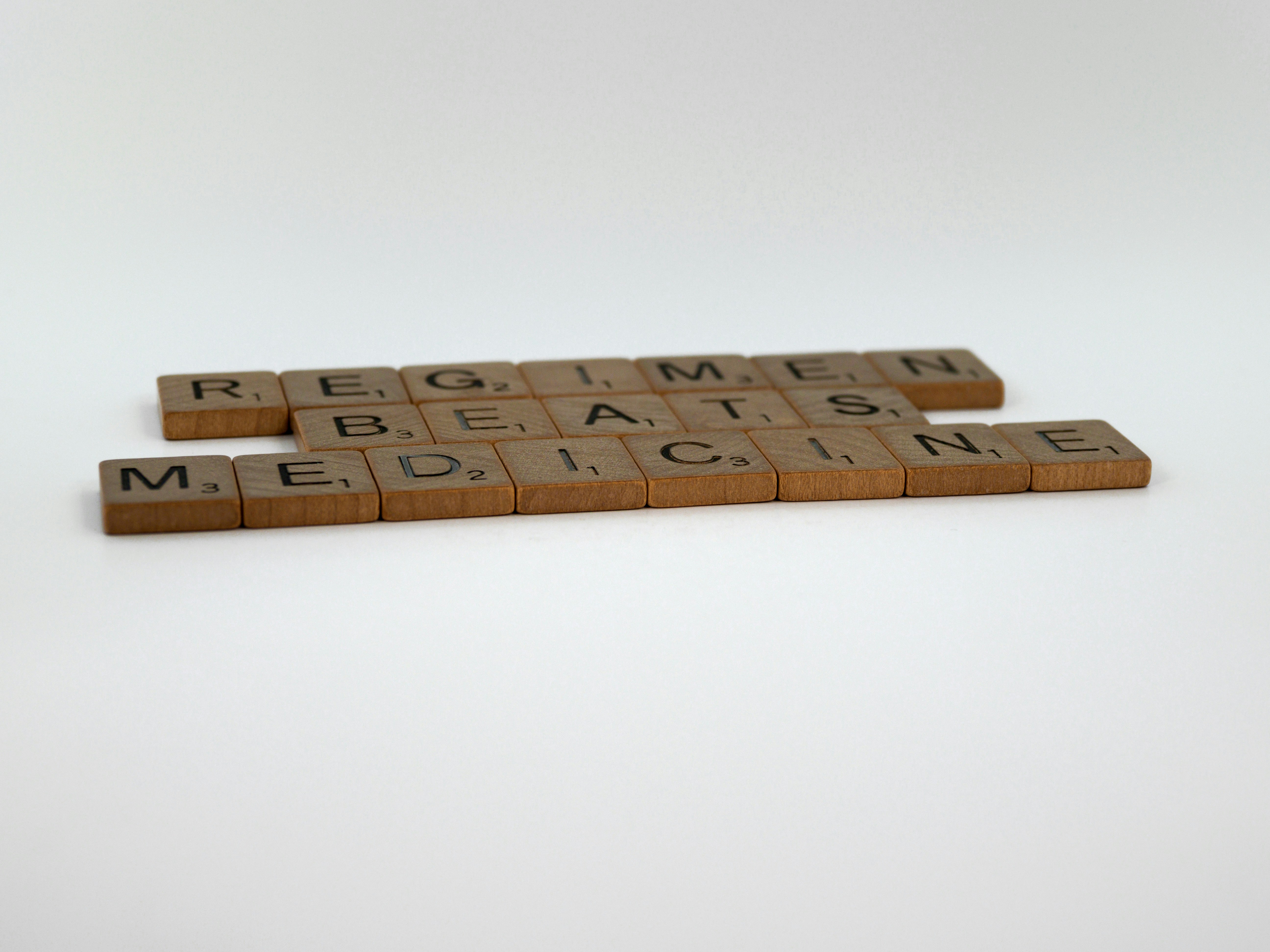 scrabble, scrabble pieces, lettering, letters, wood, scrabble tiles, white background, words, quote, letters, type, typography, design, layout, focus, bokeh, blur, photography, images, image, embrace routine, routine, regimen, discipline, grind, chores, ordinary, get things done, empty what is full, fill what is empty, medicine, healing, fitness,