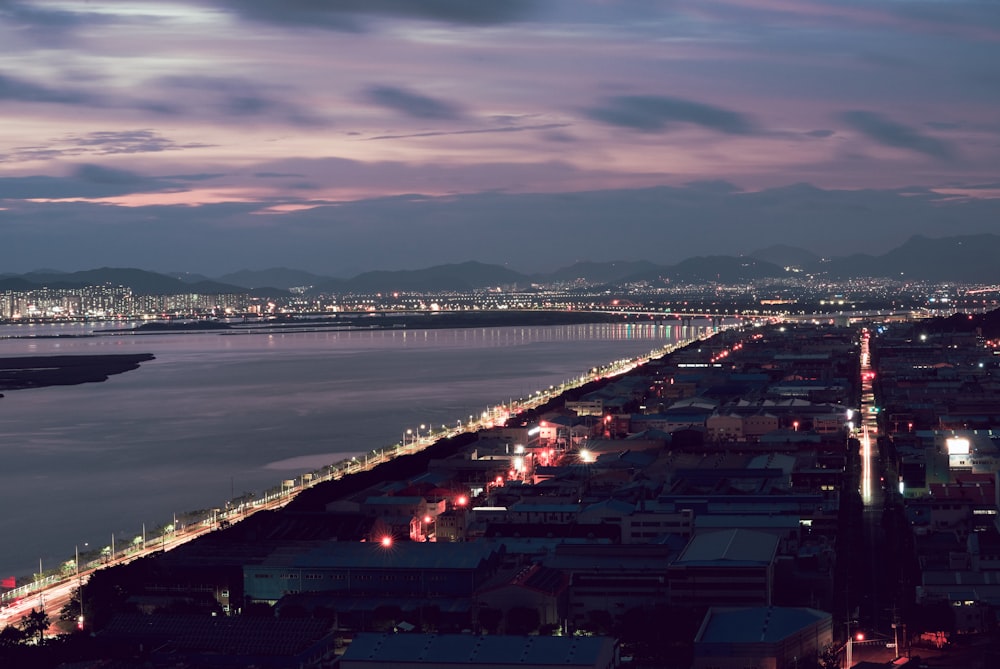 a view of a city at night from a high point of view