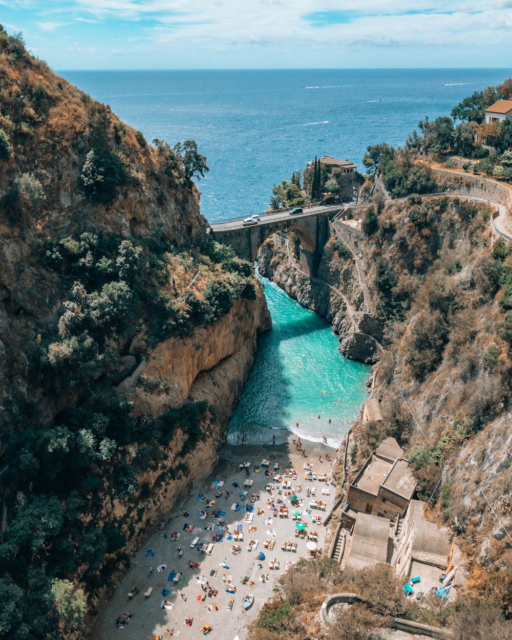 a view of a bridge over a body of water