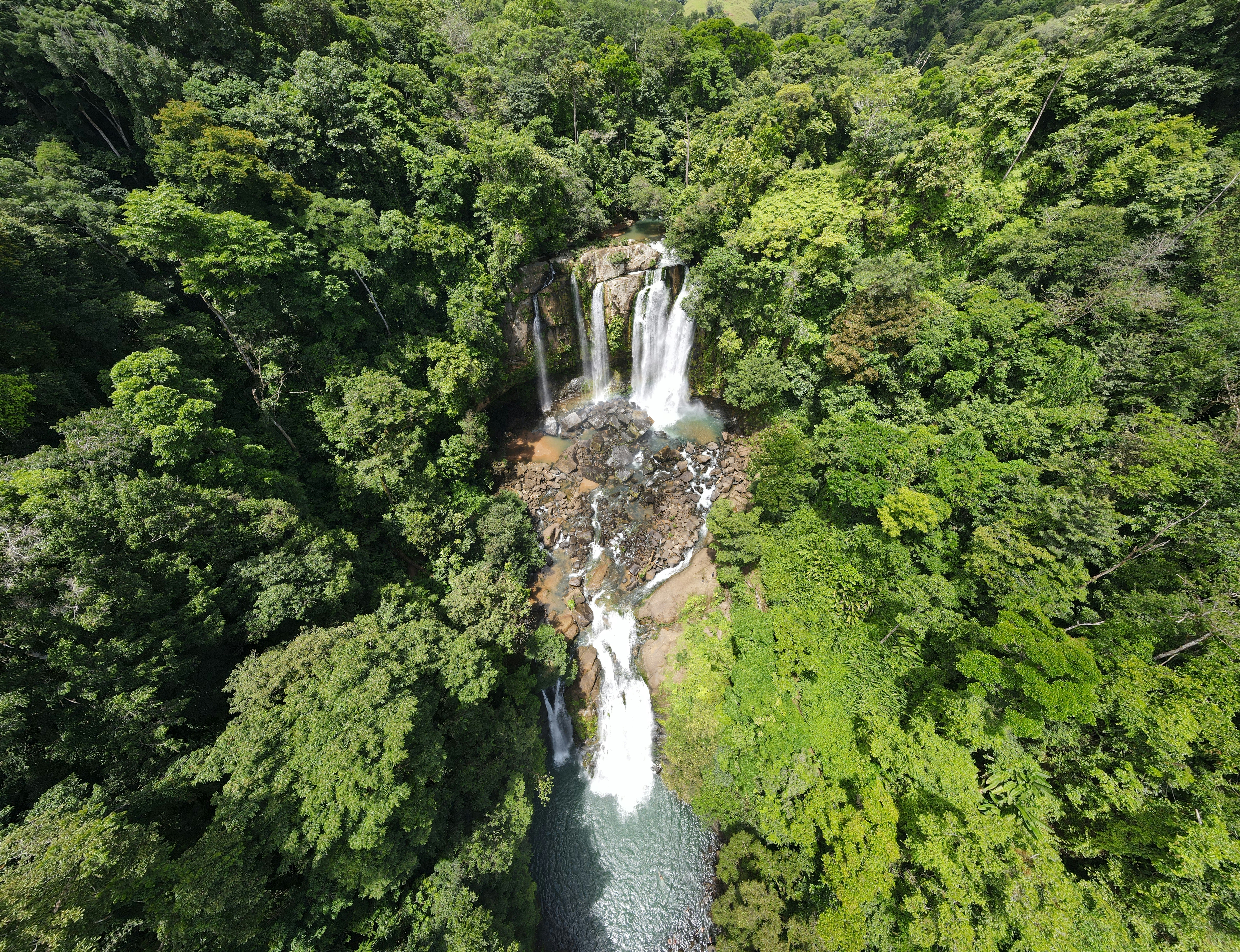 a waterfall in the middle of a forest