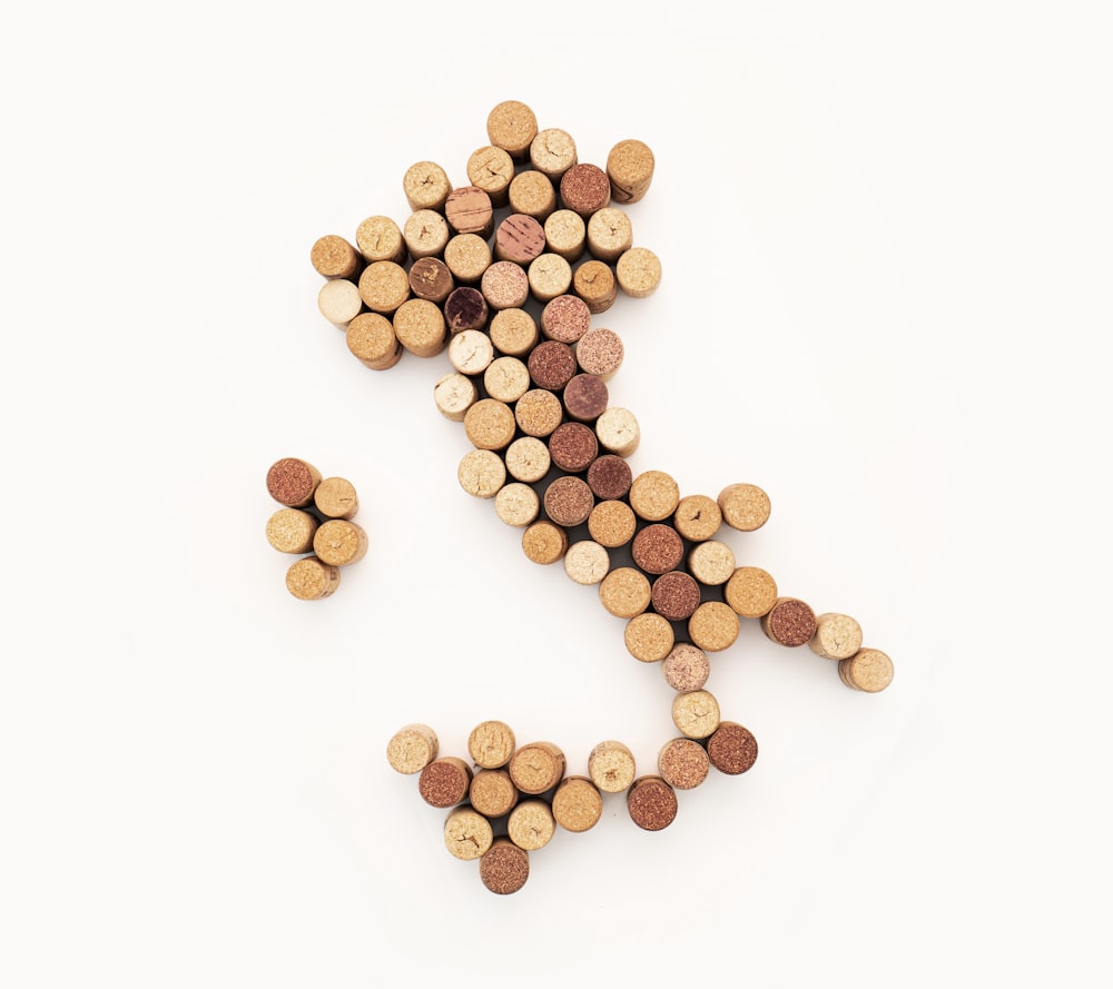 a group of wine corks arranged in the shape of a lizard