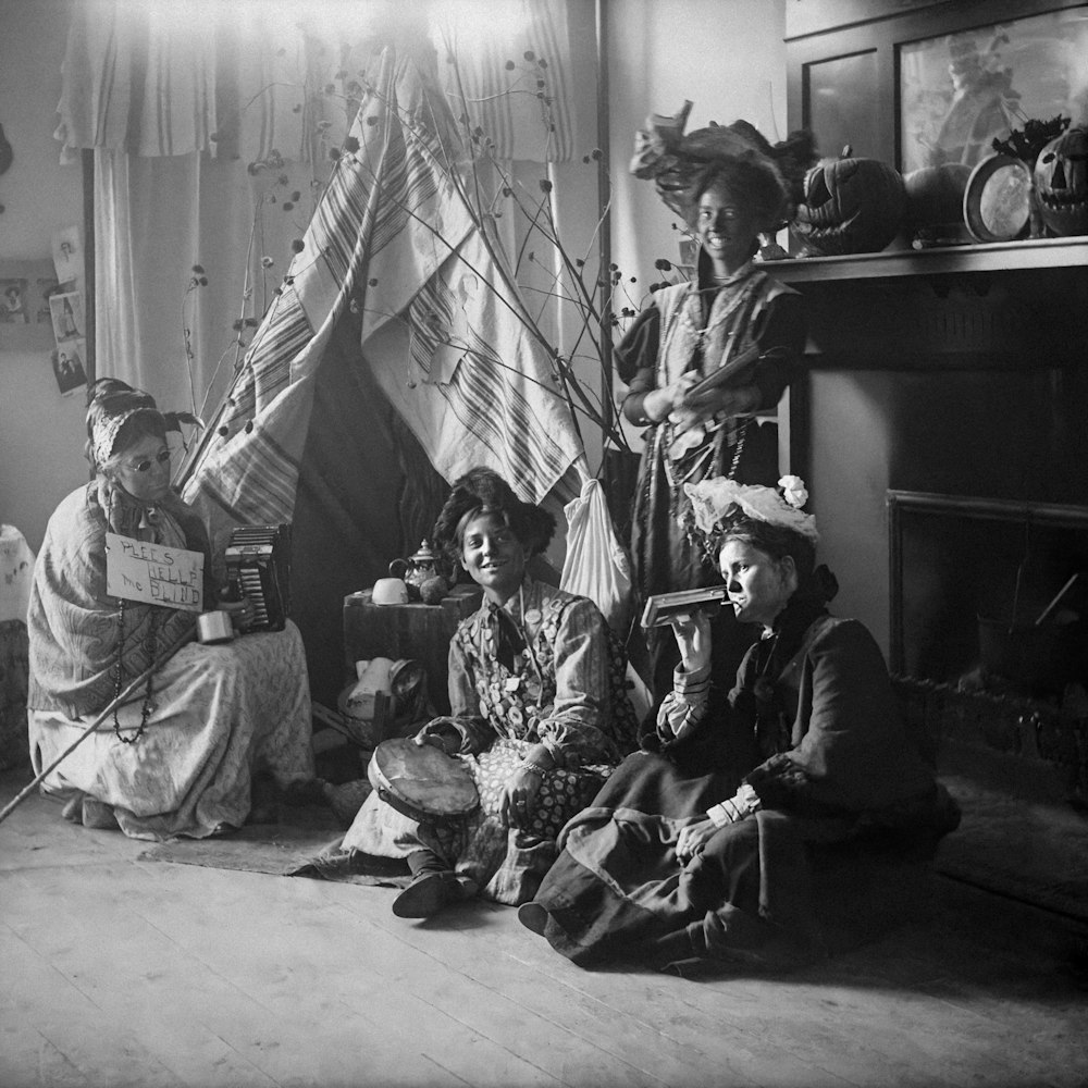 a black and white photo of a group of people