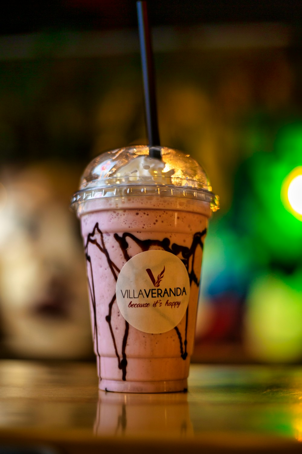 a close up of a drink on a table