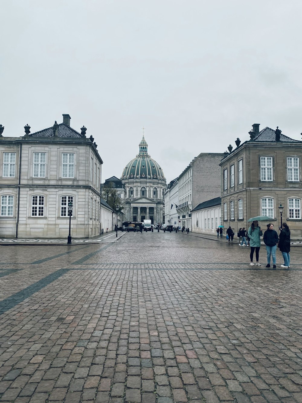 a group of people walking in front of Amalienborg