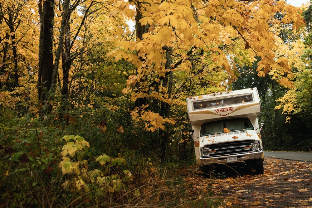 a truck is parked on the side of the road