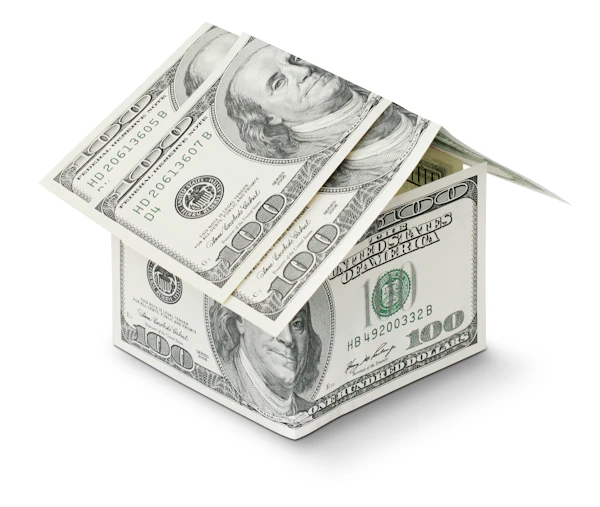 A small house built from stacks of hundred-dollar bills, representing a cash investor offer