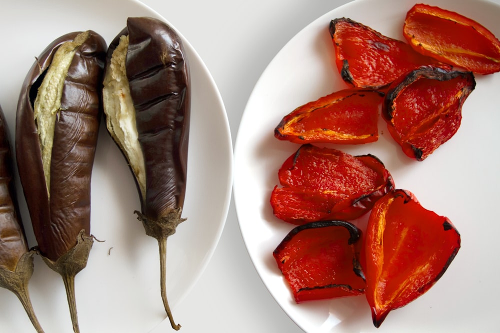 a white plate topped with three different types of peppers