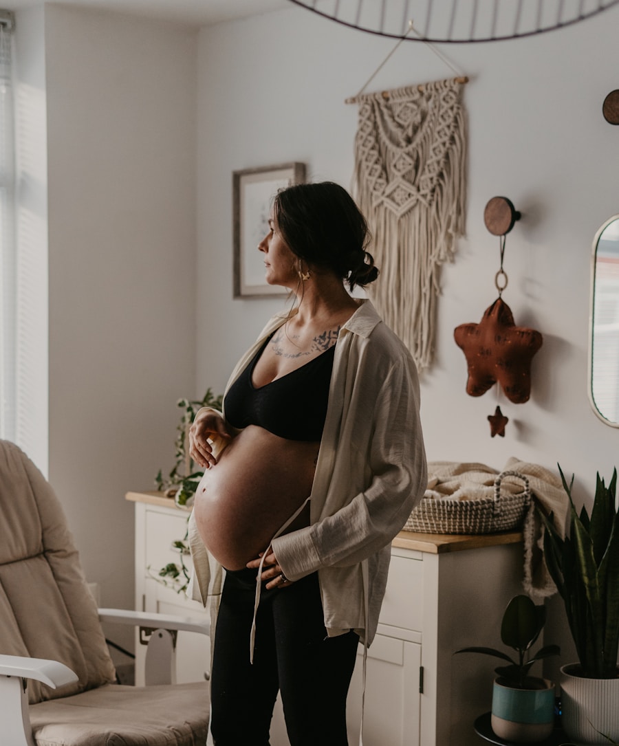 Prenatal yoga student in supported pose