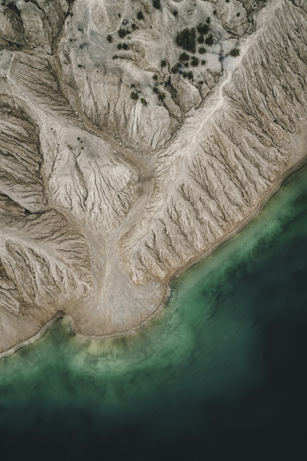 an aerial view of a body of water