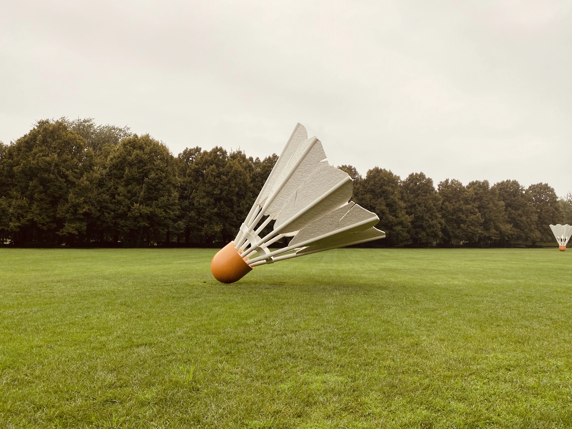 a field with a sculpture in the middle of it