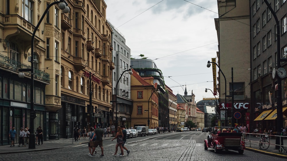 a city street filled with lots of tall buildings