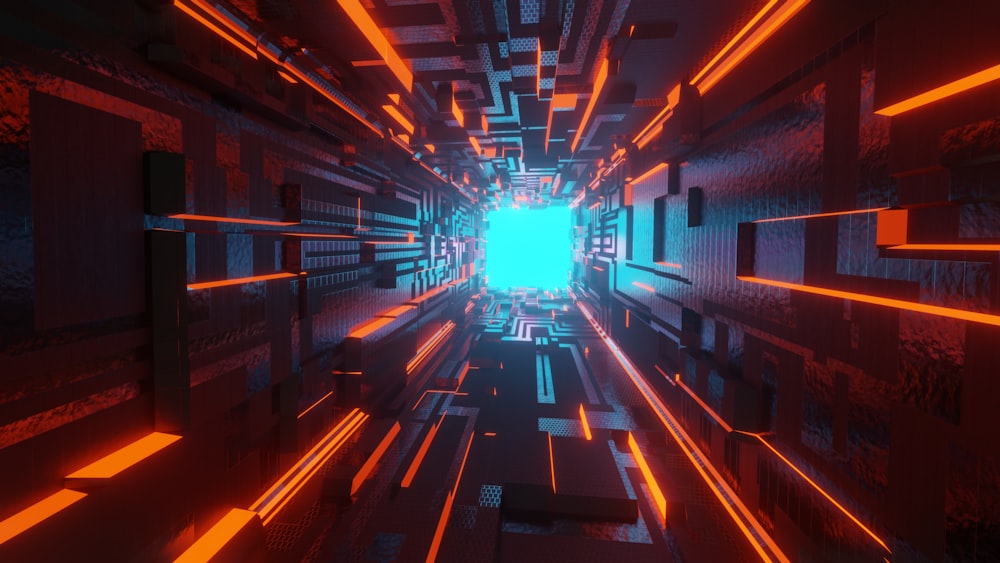 a tunnel with neon lights in it