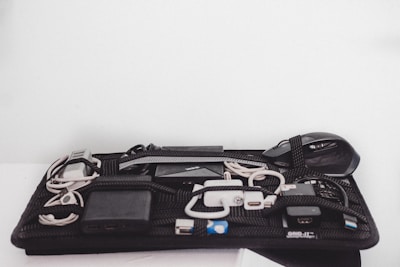 Small image of charging cables and adapters neatly arranged