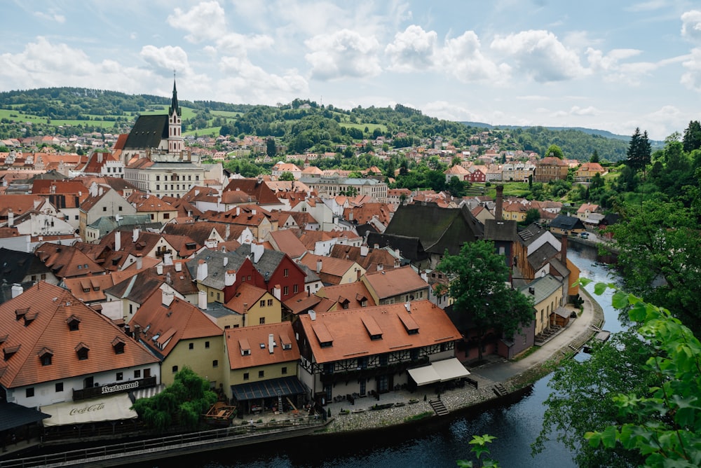 a view of a city with a river running through it