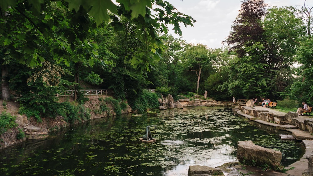 Le persone sono sedute sul bordo di un fiume