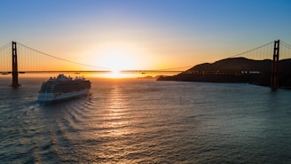 a cruise ship sailing in front of the golden gate bridge