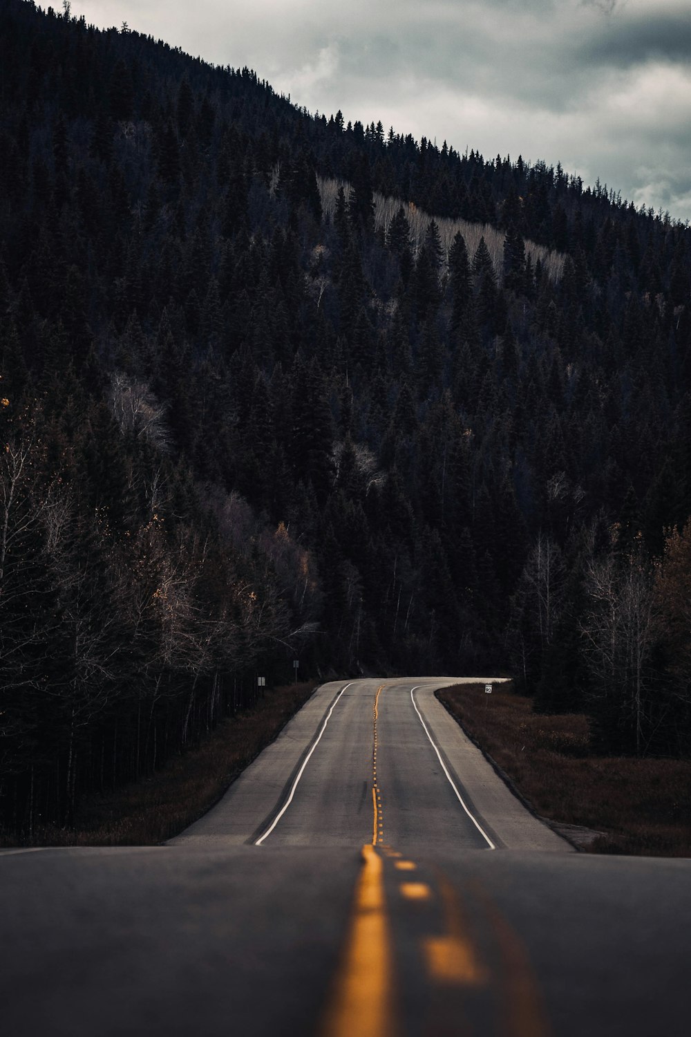 an empty road with a mountain in the background