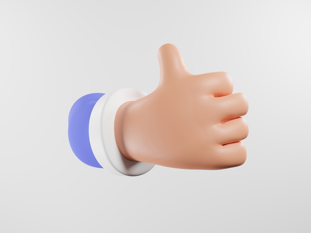 a thumbs up hand with a blue and white band