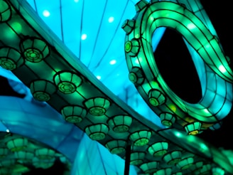 A close-up of intricate lighting designs used in a creative media project.