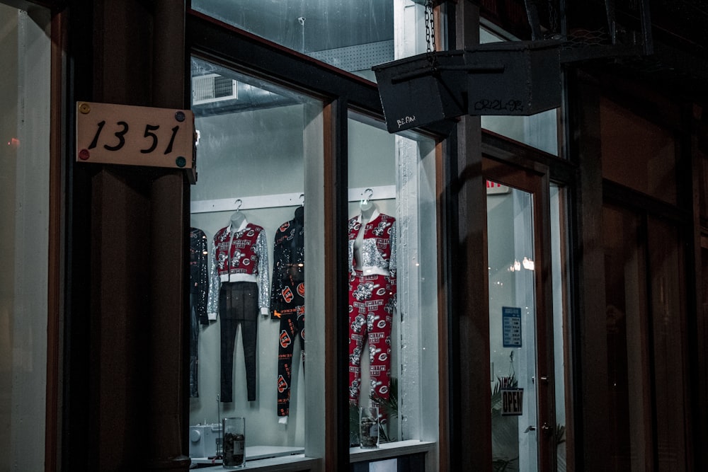 a display case with a number of skis in it