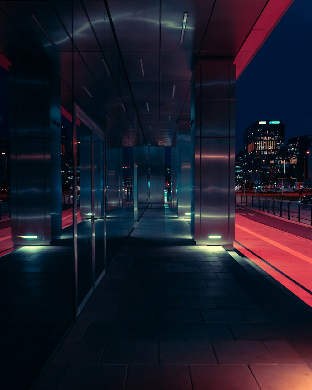 a building lit up at night